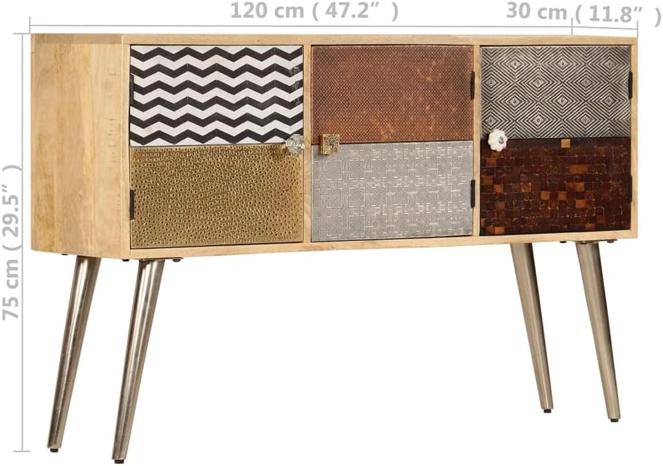 Modern Sideboard Cabinet 47.2 Inch Solid Mango Wood Storage Console Table with 3 Compartments for Living Room Dining Room Entryway Home Decor Furniture