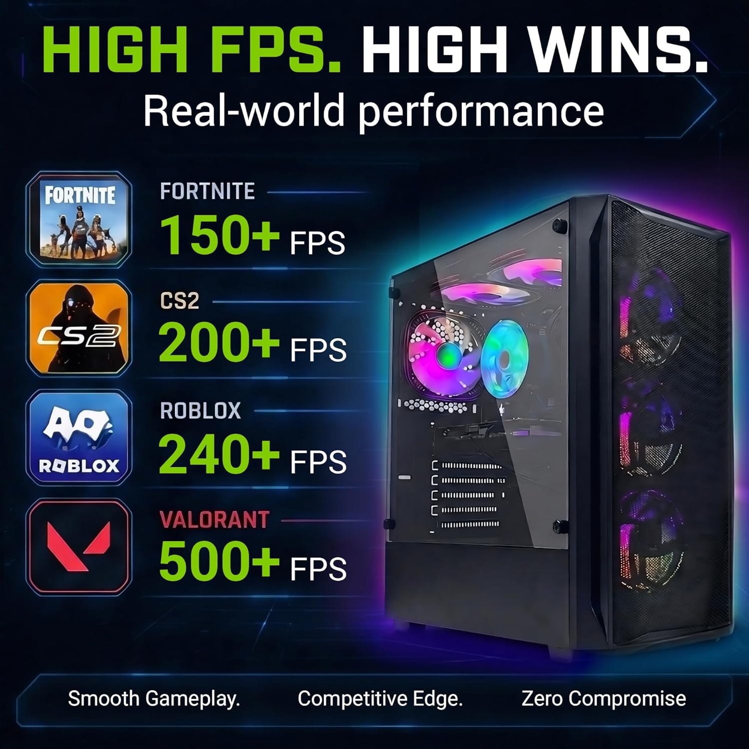 VRA Gaming PC Bundle - Optimized for Fortnite (150+ FPS) & Roblox - Intel Core i7-4790, RX 580 8GB, 16GB RAM, 512GB SSD - RGB Keyboard, Mouse, Soundbar Included (No Monitor)