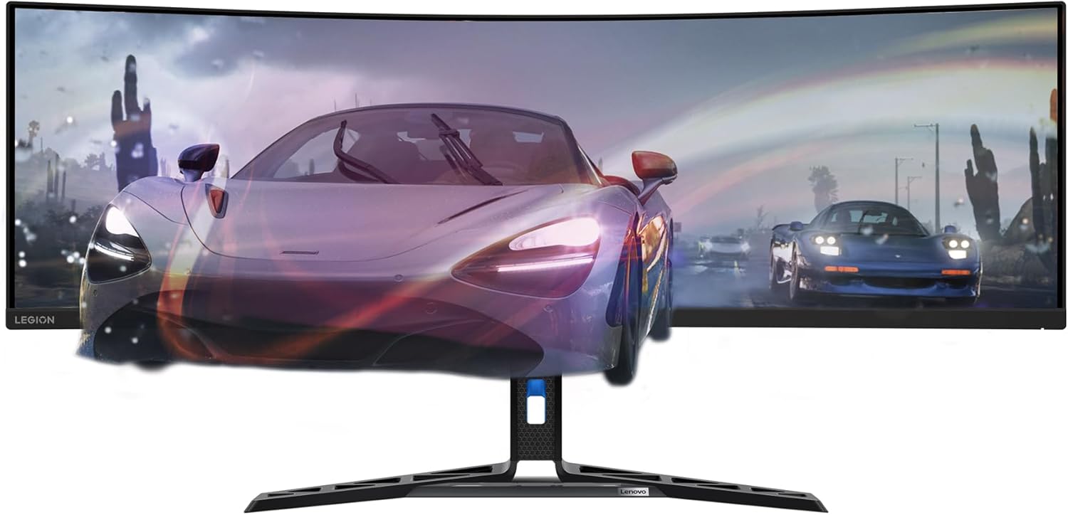 Lenovo Legion R45w-30 Gaming Monitor, 44.5” 32:9 Curved, DualQHD Resolution, 170Hz Refresh, 1ms MPRT, AMD FreeSync Premium Pro, HDR400, KVM, USB-C, RJ45, Lift/Tilt/Swivel Stand, 450 nits, Black