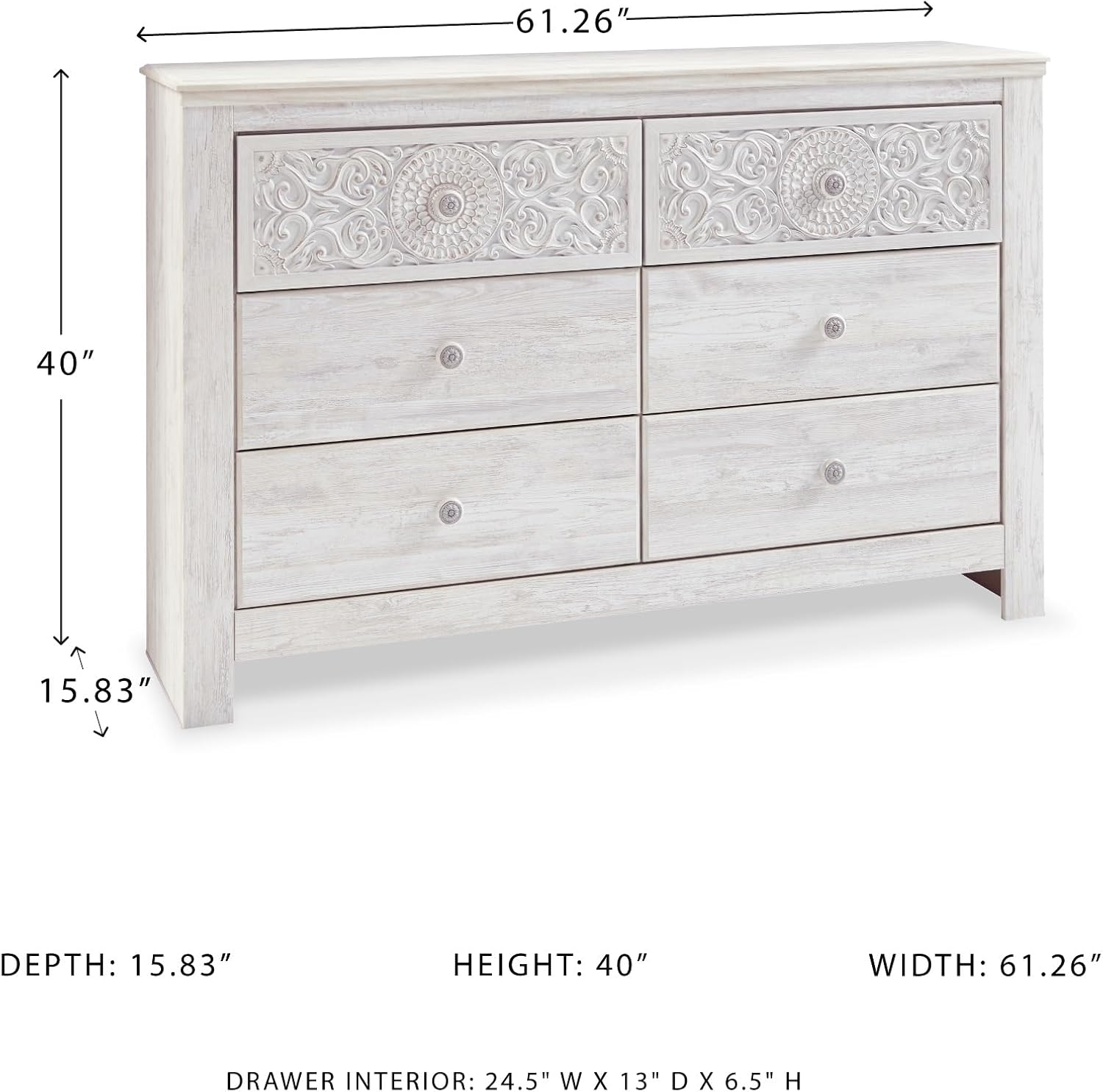 Signature Design by Ashley Paxberry Boho 6 Drawer Dresser, Smooth-gliding Faux Laminate Lined Drawers, Wood, 61.26