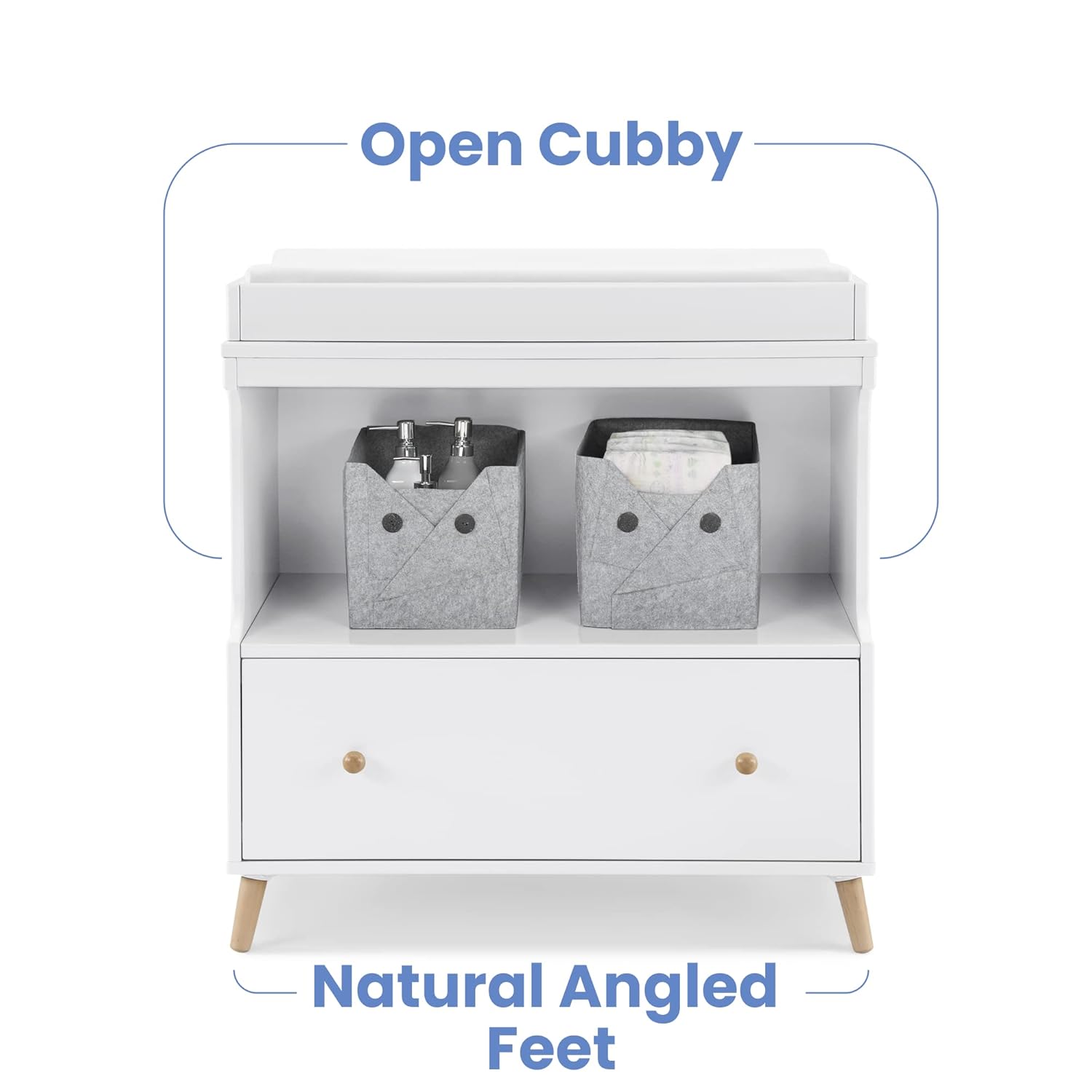 Delta Children Essex Convertible Changing Table with Drawer, Bianca White/Natural