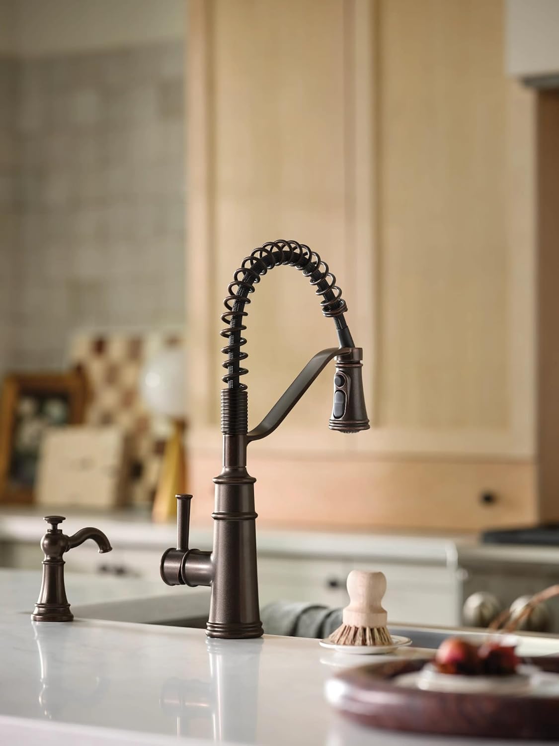 Moen Belfield Oil Rubbed Bronze Kitchen Faucet, Modern Spring Kitchen Faucet with Power Boost, Pre-Rinse, One-Handle, Easy Installation, 5927ORB