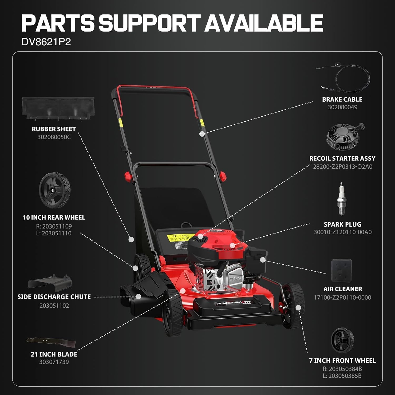 PowerSmart Gas Push Lawn Mower 21-inch 144cc 4-Stroke Engine with Easy Adjustable Cutting Height, High Wheels, 3-in-1 Mulch/Bag/Side Discharge, 6 Height Adjustment