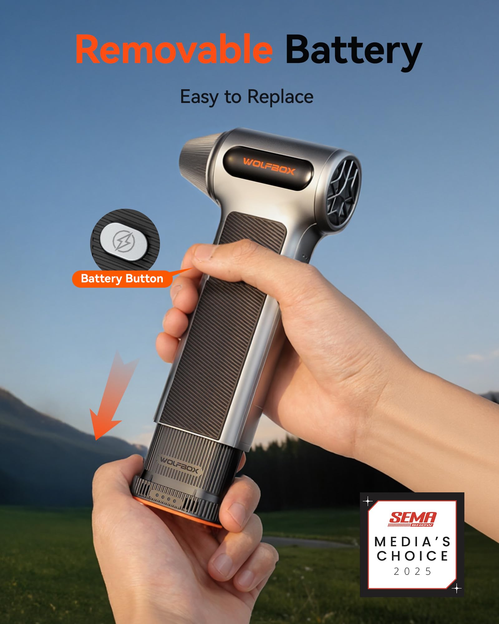 WOLFBOX MF200 Cordless Air Duster with Battery & Nozzles
