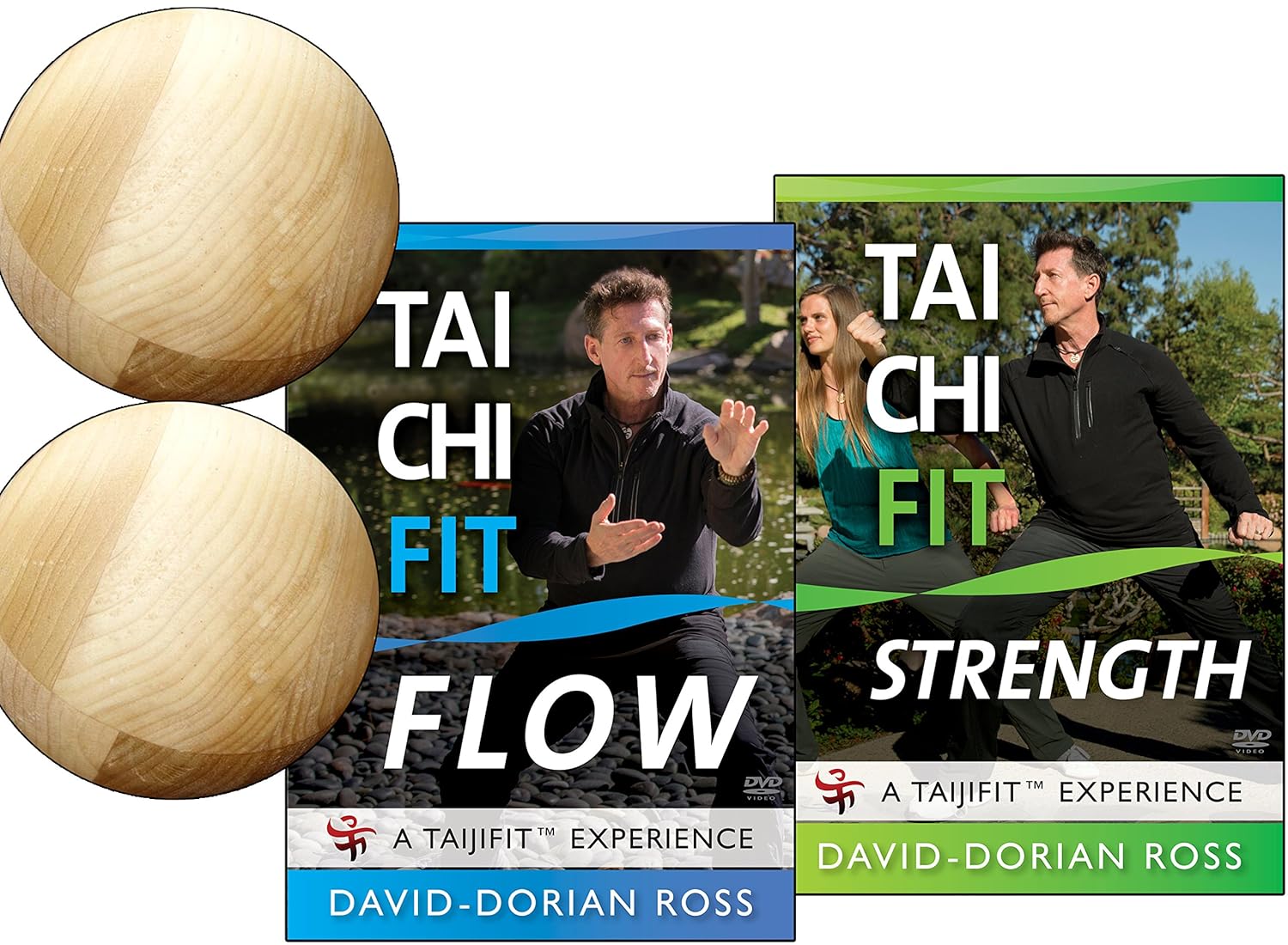 Bundle: Tai Chi Fit 2-DVD set with Wood Tai Chi Balls - FLOW / STRENGTH with David-Dorian Ross **Bestselling New Starter Pack**