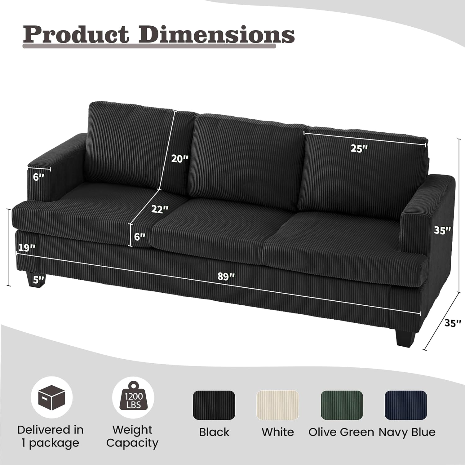 Apicizon Loveseat & 3 Seater Sofa Sets, 89