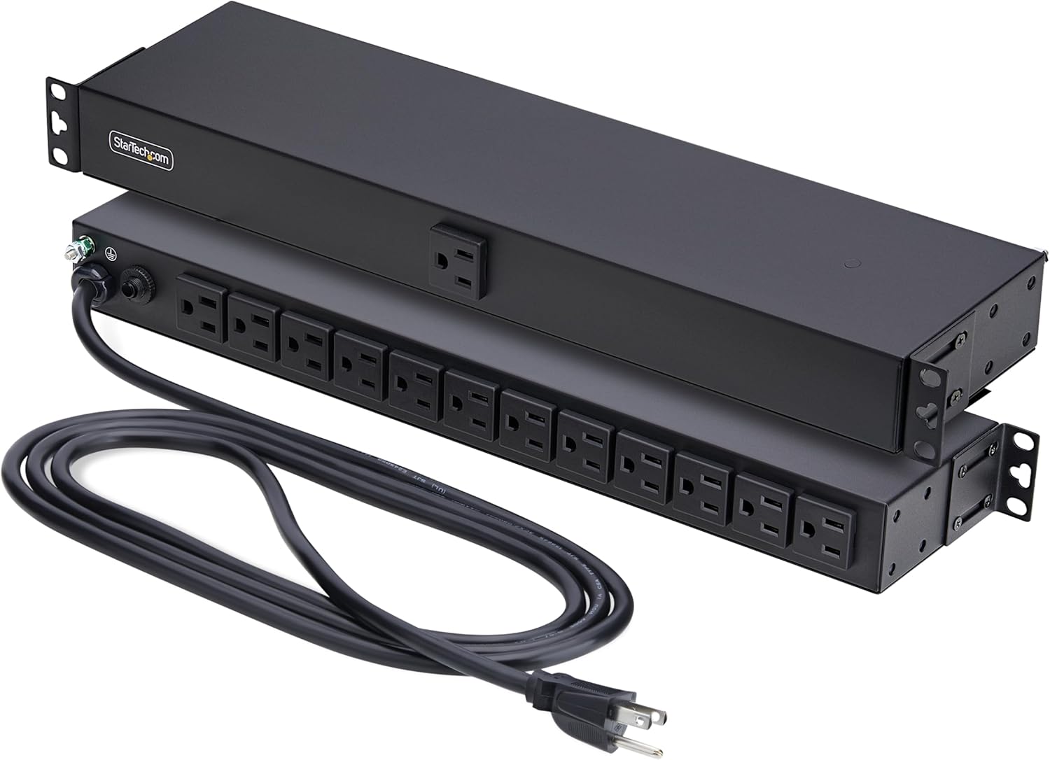 StarTech 13-Outlet Rackmount PDU, 1U Server Power Strip, 1x Front and 12x Rear Ports, Mounted Power Distribution Unit