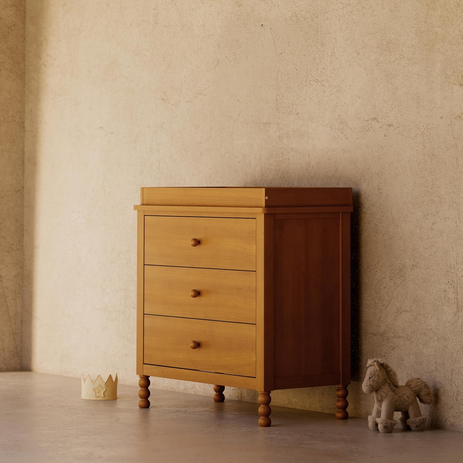 Storkcraft Rio 3 Drawer Chest with Changing Topper (Almond) – GREENGUARD Gold Certified, Premium Wood Dresser for Baby & Kids Bedroom, Safety Interlocking Drawers, Pre-Installed Tracks, Kids Chest