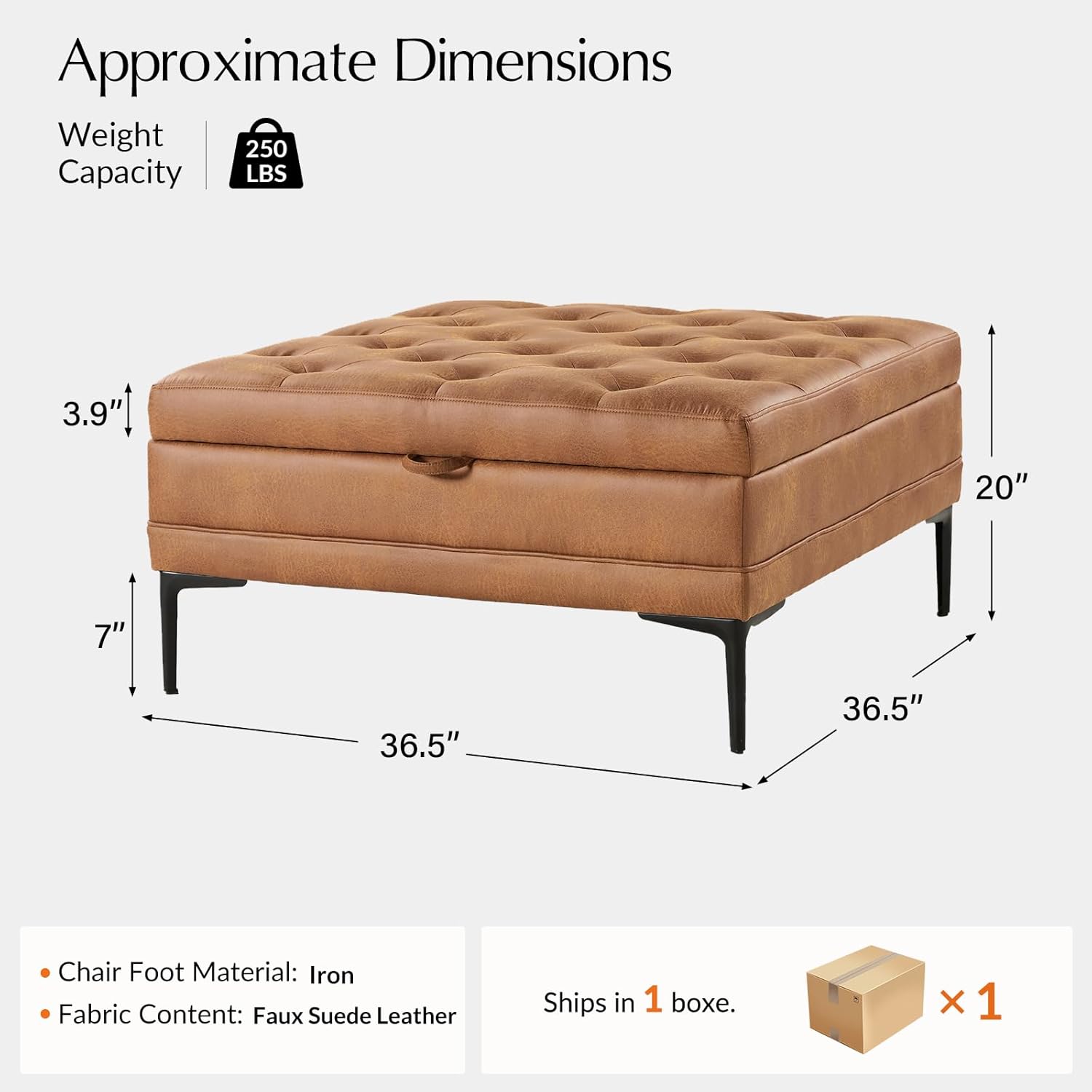 HULALA HOME Faux Leather Coffee Table, 36.5
