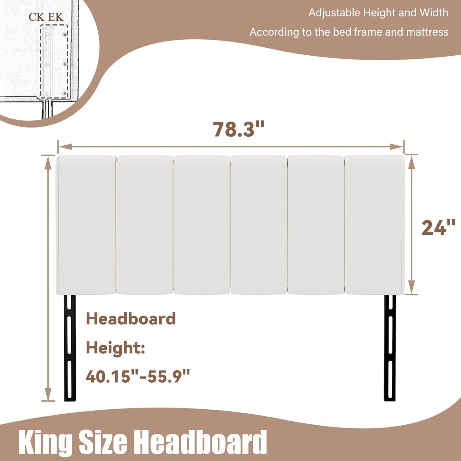 Yongchuang Faux Leather King Headboard, White Upholstered Head Board for King/Cal King Size Bed, Modern Adjustable Height Headboards for Bedroom