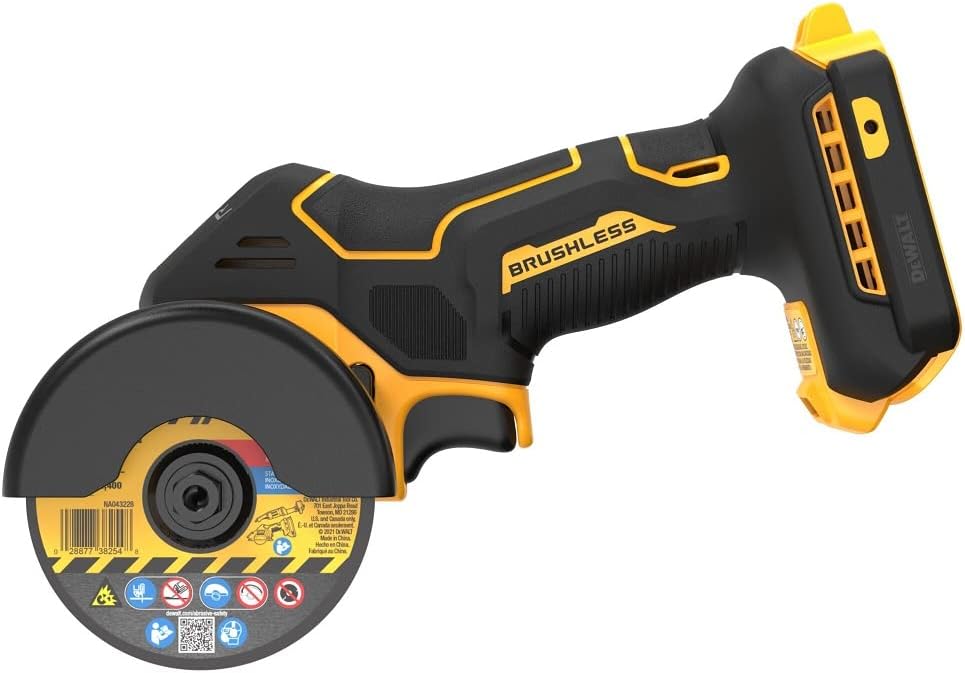 DEWALT 20V MAX* XR Brushless 3 in. Cordless Cut-Off Tool (Renewed) - Includes DCS438 Tool, Dust Shroud, Abrasive & Diamond Wheels, Arbor Adapter Ring, Hex Wrench