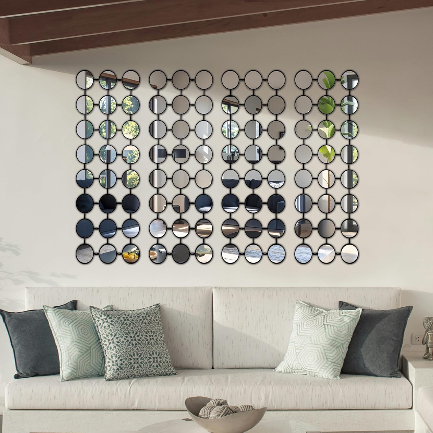 Black Decorative Wall Mirror, 24-Circle Cluster Metal Wall Mirror for Living Room, Entryway & Hallway, Modern Multi Mini Mirror Wall Decor, Hangs Horizontally or Vertically, 40.5