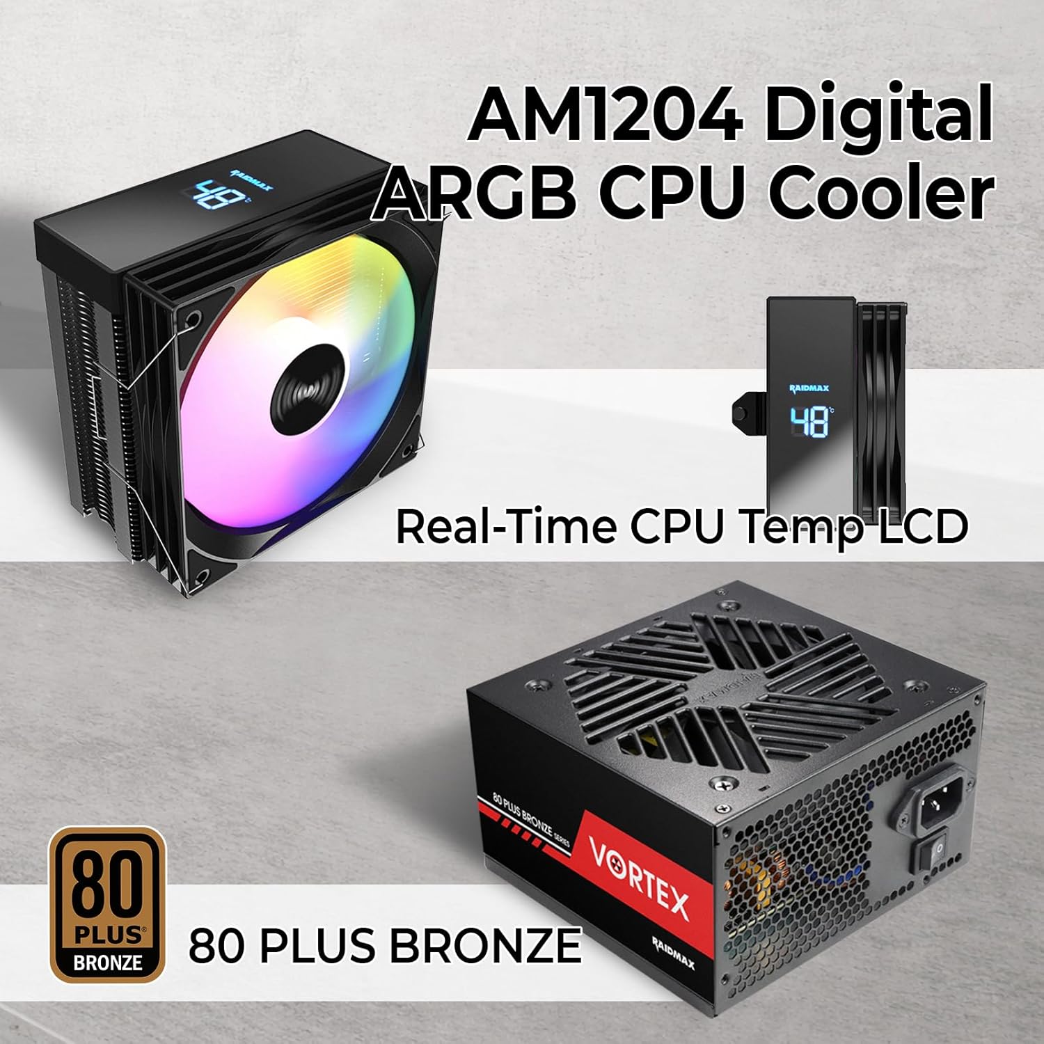 RAIDMAX V ARGB ATX Mid Tower Gaming Bundle, Mesh High-Airflow Front Panel, 4X 120mm ARGB Fans, Tempered Glass Side Panel, Includes 700W PSU & Digital Temperature Display Air Cooler (V217BF Bundle)