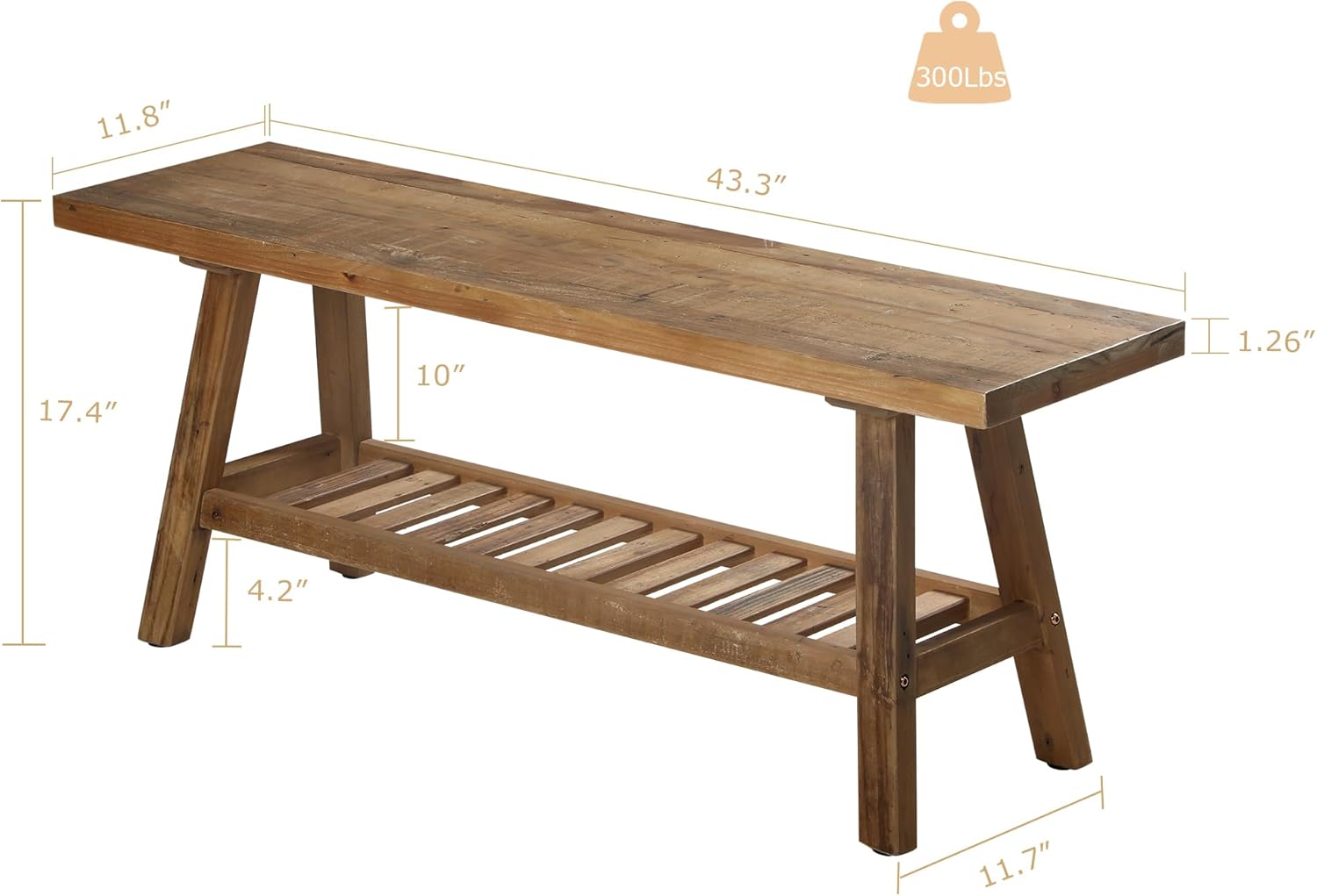 HOKYHOKY Reclaimed Solid Wood Bench-43.3