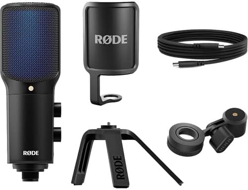 Rode NT-USB+ USB Condenser Microphone Bundle with StreamEye BOOMARM1 Boom Arm and SC27 Red 6.6-Foot USB-C Cable — Cardioid USB-C Studio Mic for Gaming, Twitch Streaming, Esports, Content Creation