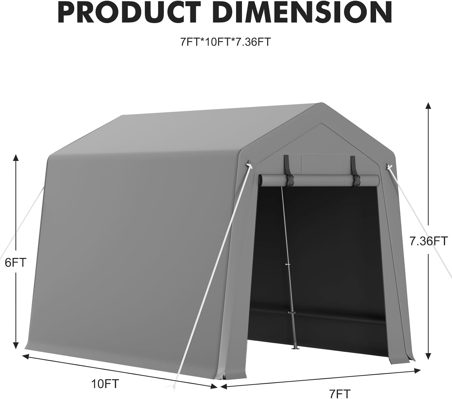 7x10FT Heavy Duty Outdoor Storage Tent, Waterproof & UV-Resistant Outdoor Motorcycle Storage Tent Garage Shelter with Roll-Up Zipper Doors, Portable Carport for Bikes Firewood