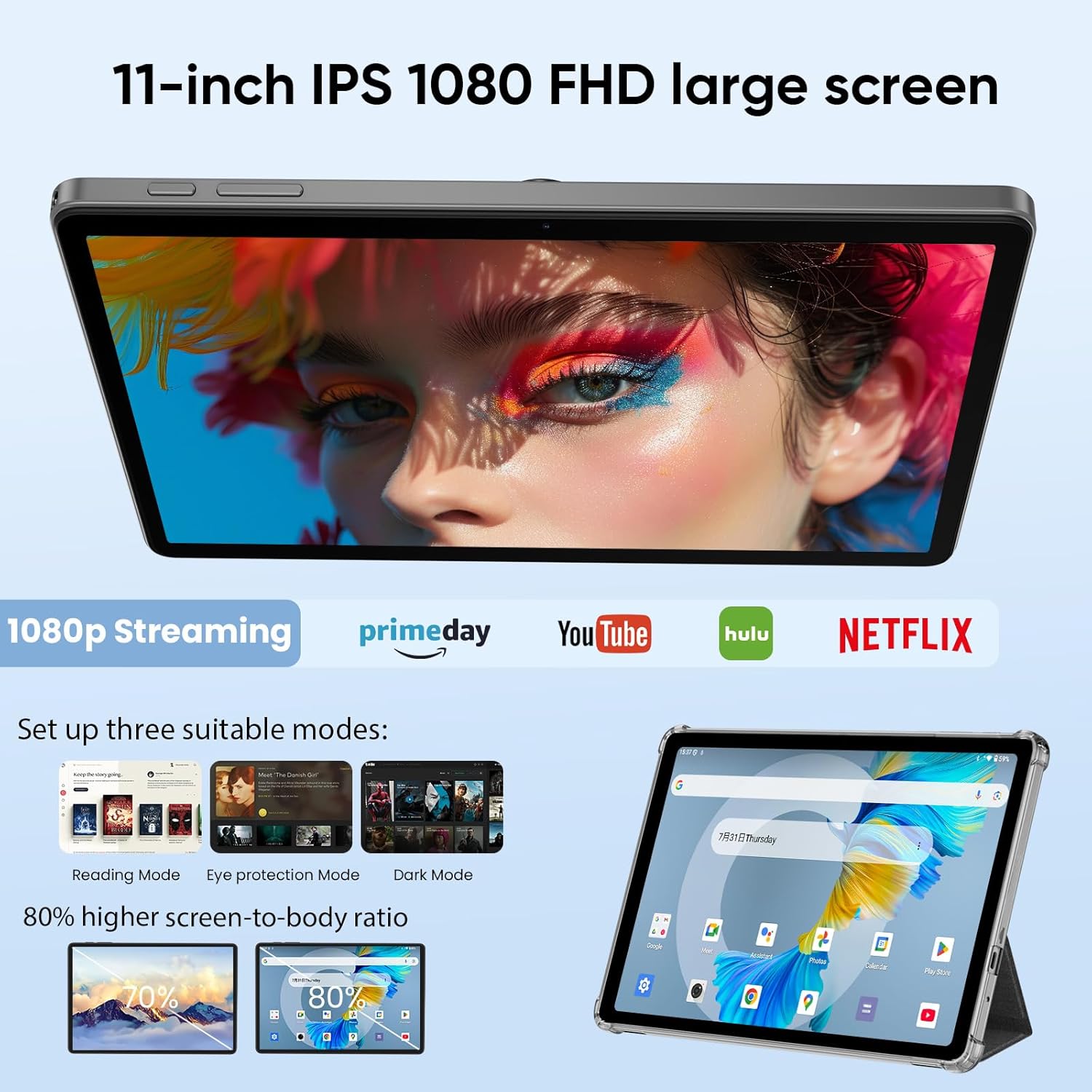 Tablet 11 Inch, Android 16, 32GB RAM+256GB Octa-Core, 8000mAh Battery, 1280 * 800 Touch Screen, 5+8MP Dual HD Camera (Black Case and Keyboard)