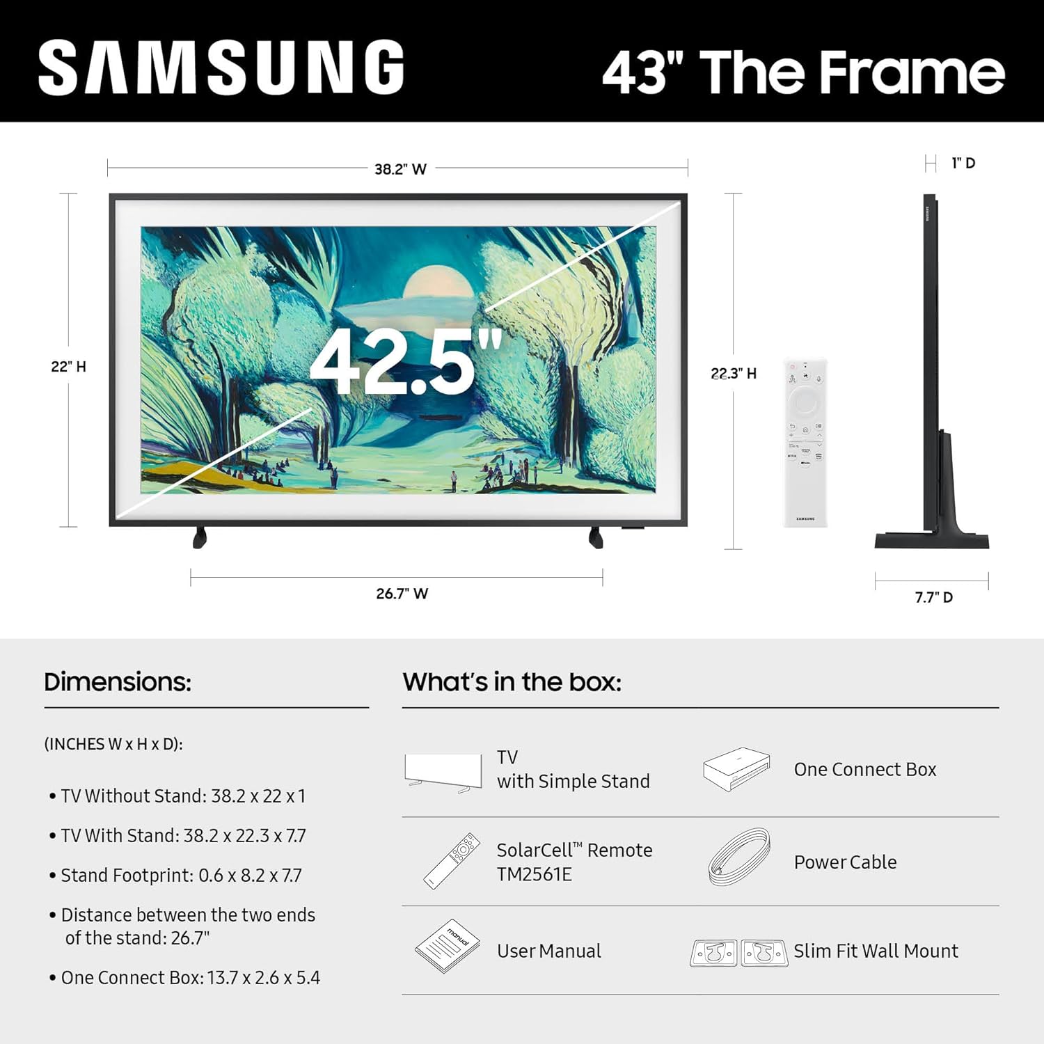 Samsung 43-Inch Class The Frame LS03F 4K QLED Smart TV (2025 Model) Slim Fit Wall Mount, Modern Frame Design, NQ4 AI Gen2 Processor, Art Mode, Artful Picture Quality, Samsung Vision AI, Alexa Built-in