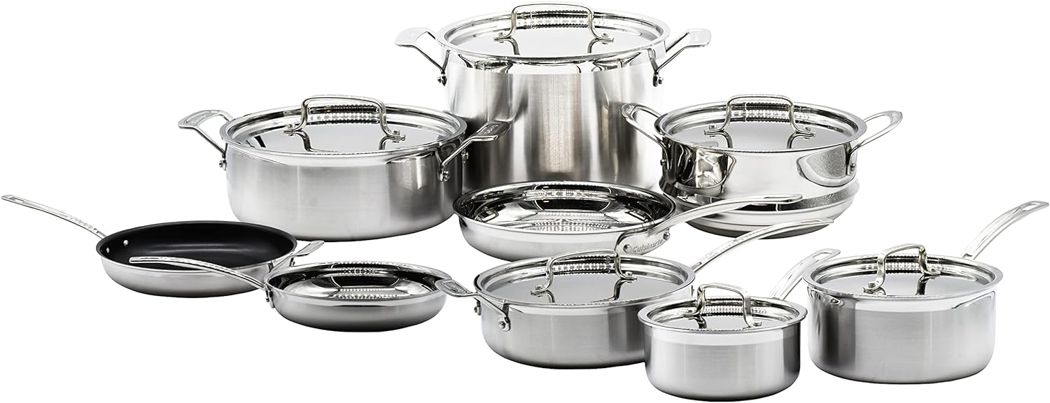 MultiClad Pro Stainless-Steel Cookware 13-Piece Cookware Set, Silver