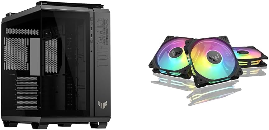 Bundle of ASUS TUF Gaming GT502 Horizon ATX Mid-Tower Gaming Case (Boundless Panoramic Design) + ASUS TUF Gaming TR120 ARGB Reverse Fan Black - Triple Pack Extra-Thick 28mm Fan Frame, Aura Sync