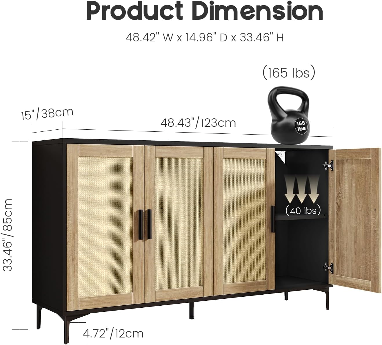 Luoxiao Sideboard Buffet Cabinet with Storage 48