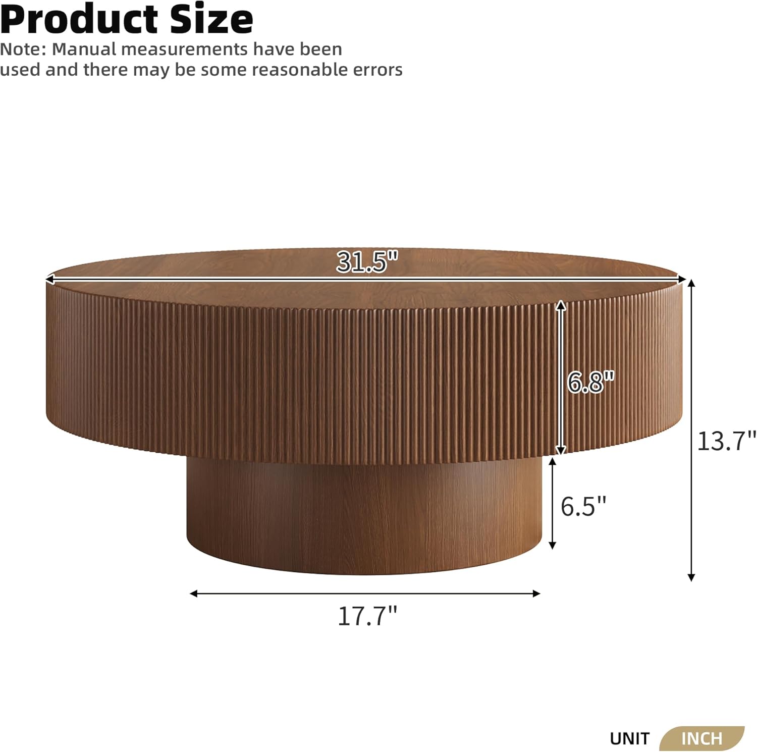 Merax Modern Round Coffee Table with Sturdy Base, Wood Sofa Center Tables for Living Room, Reception Room, Easy Assemble, Walnut