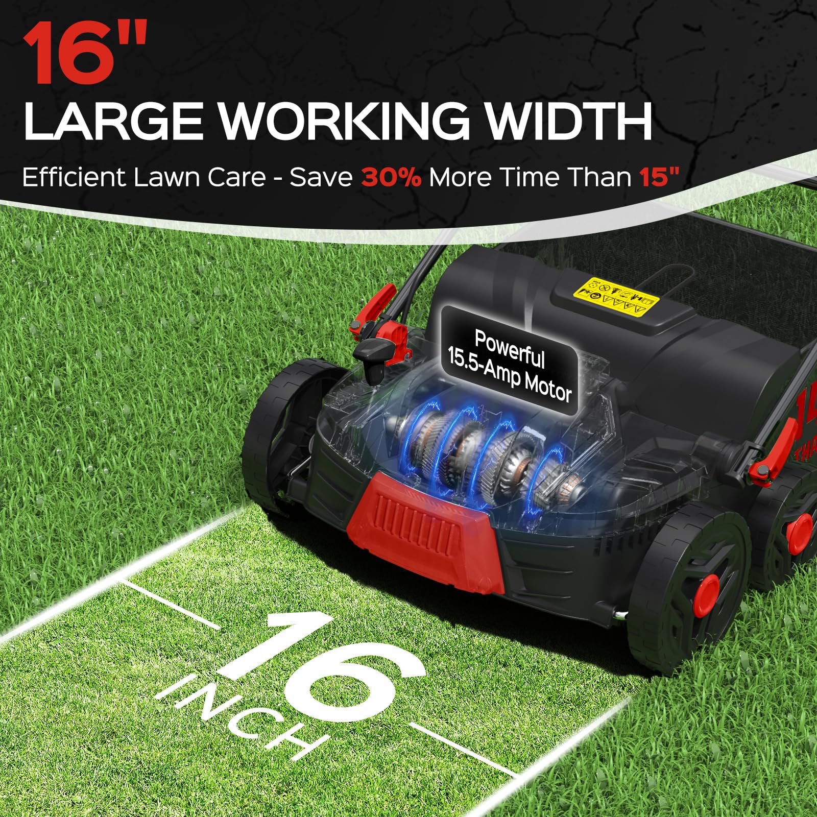 TIECTOWN 16-Inch Electric Dethatcher & Scarifier, 15.5 Amp