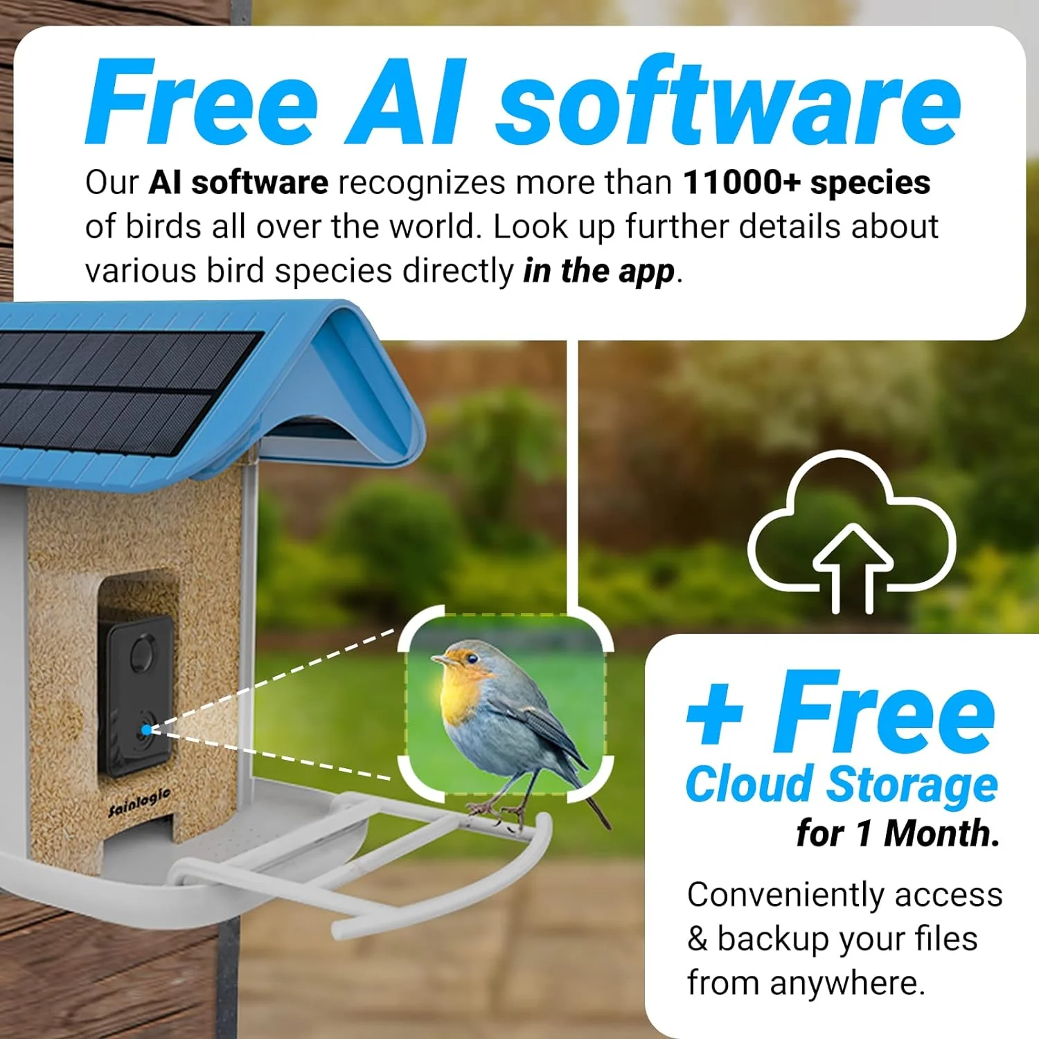Smart Bird Feeder with 1080P HD Camera, Camera Bird Feeder Identify Bird Species with 2 Solar Panels, Video Bird Feeder with WiFi & Motion Detection, Smart Bird Feeders as Gifts(Light Blue)