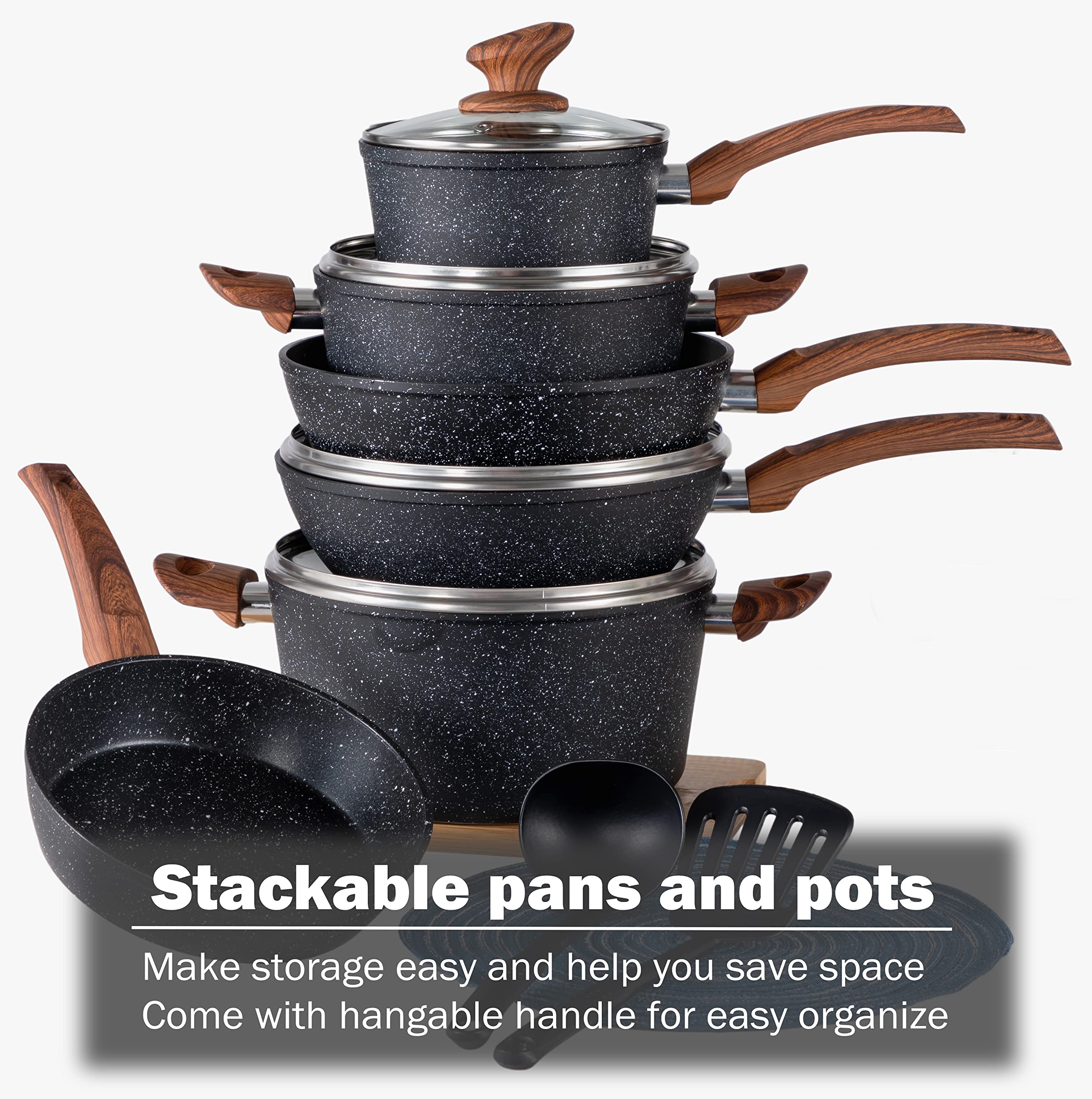 KITCHEN ACADEMY Induction Cookware Set - 12 Piece Nonstick Pan Set