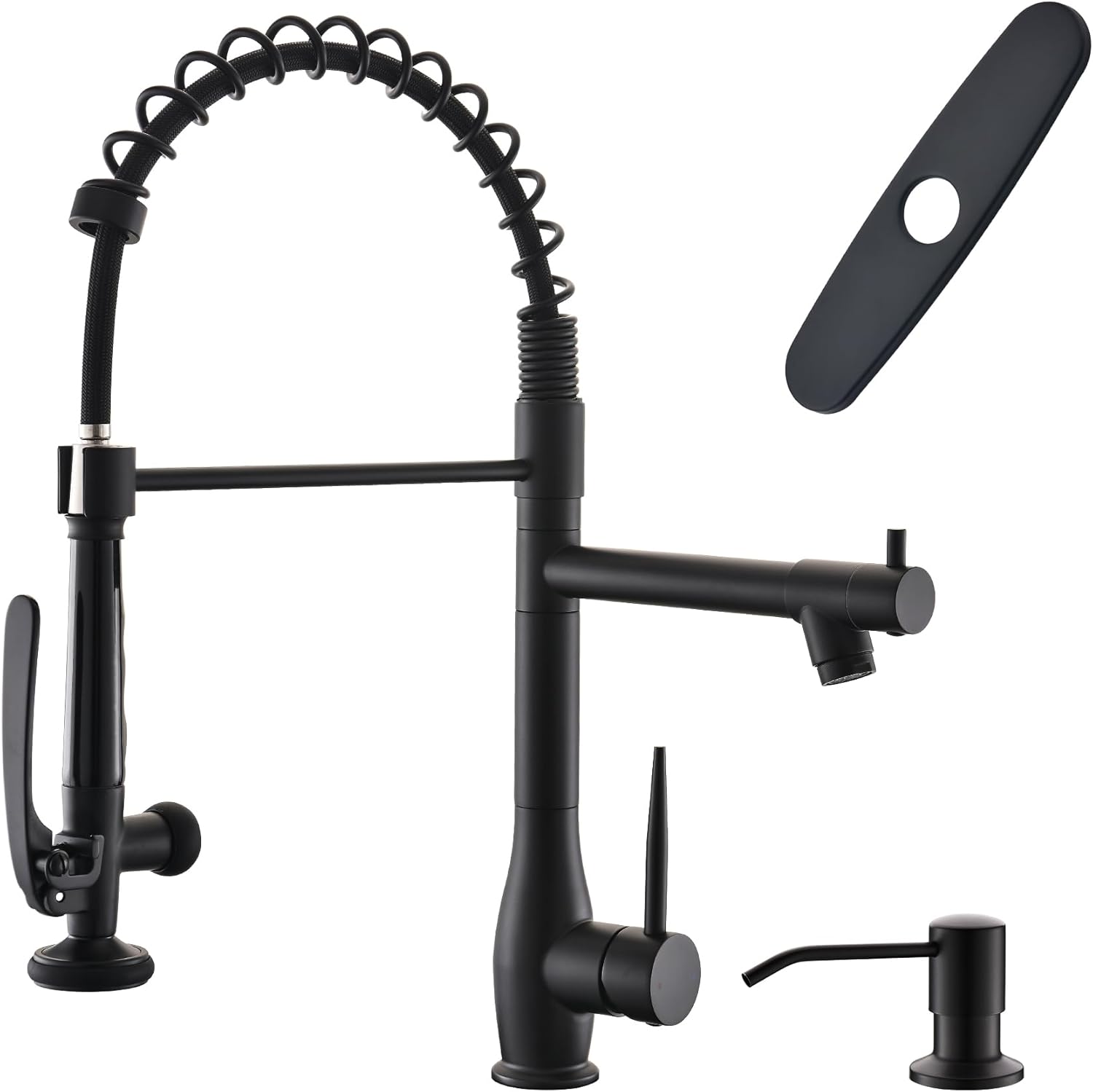 GIMILI Commercial Kitchen Faucet with Pull Down Sprayer, Double Headed Single Handle High Pressure Kitchen Faucet with Soap Dispenser Matte Black
