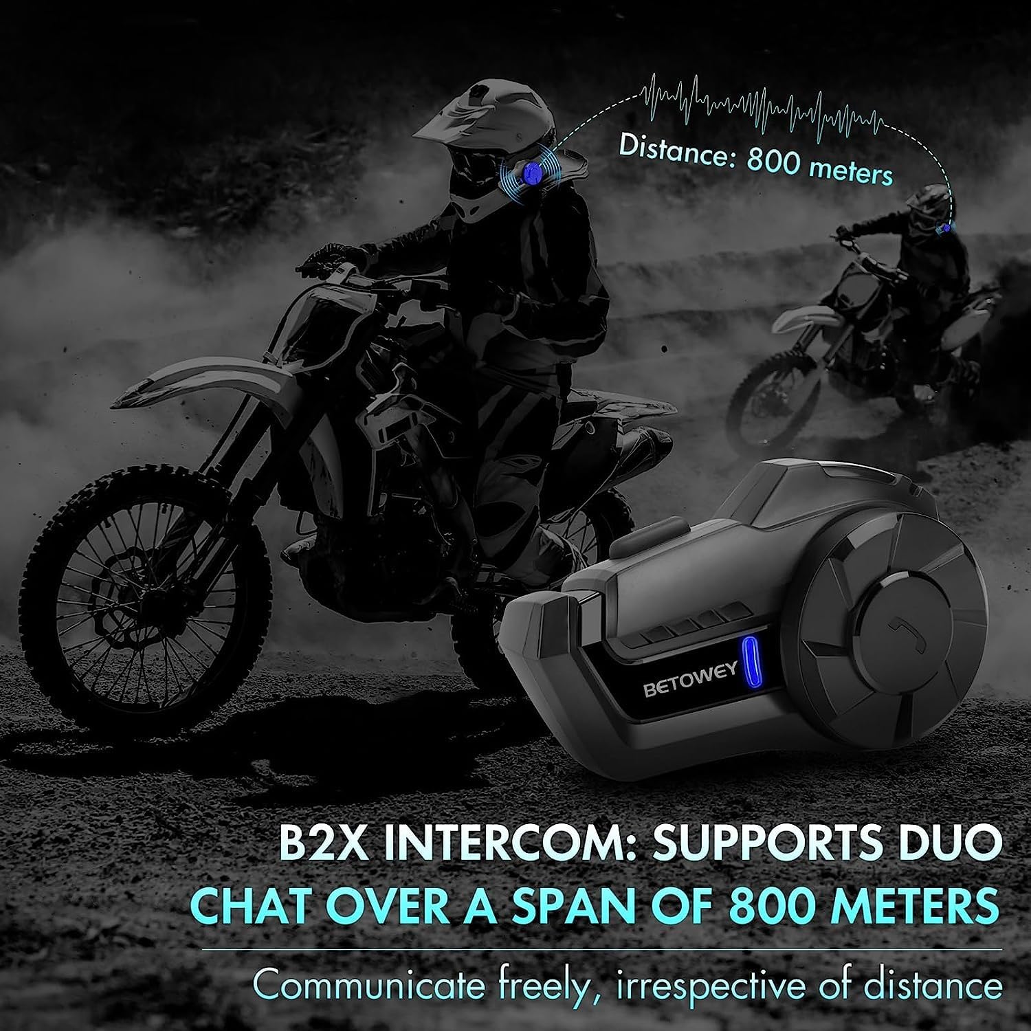 Motorcycle Helmet Bluetooth Headset, B2X Helmet Communication System Motorcycle Bluetooth Intercom with Noise Cancellation, Music Playback - for Dirt Bikes and Motorbikes 2 Pack