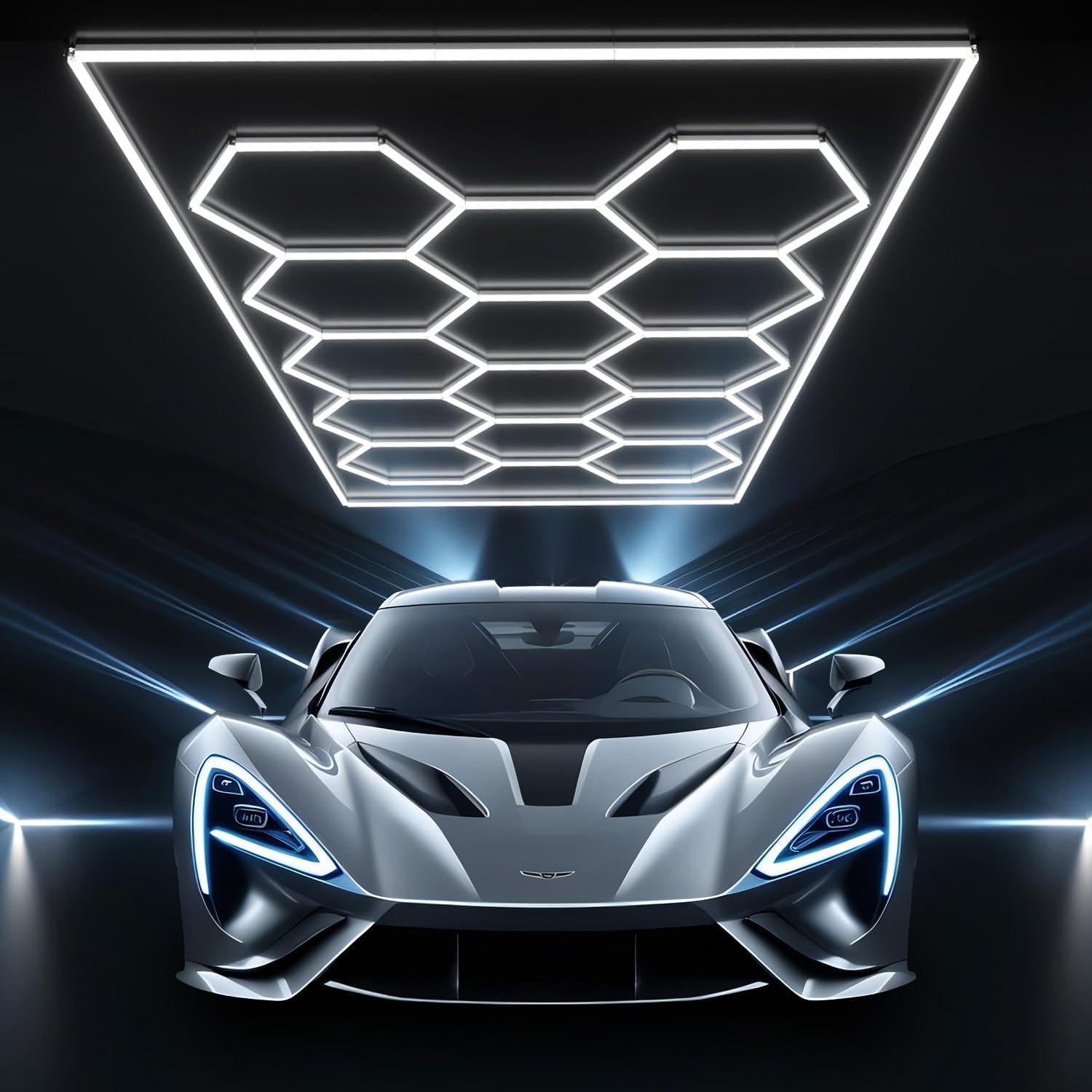 JTT Hexagon Garage Lights, 736W 73600LM LED Garage Hexagon Lights,6500K Super Bright Car Detailing Ceiling LED Shop Light for Basement, Warehouse, Auto Beauty Shop, Car Detailing Shop, Gym etc