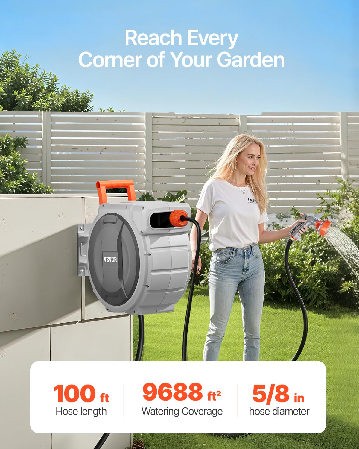 VEVOR Retractable Garden Hose Reel - 100 ft Wall Mounted