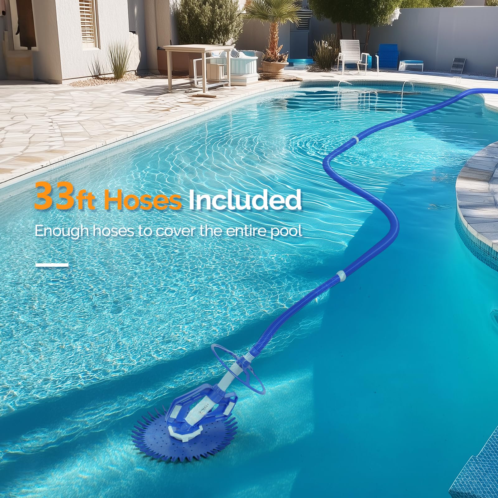 VINGLI Automatic Pool Vacuum Cleaner with 33FT Hose