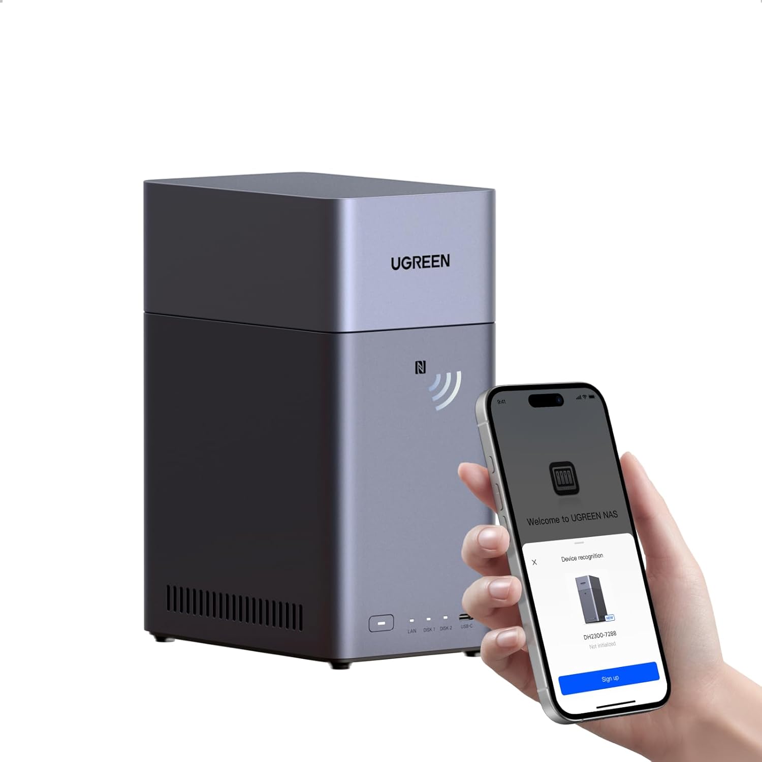 UGREEN NAS DH2300 2-Bay Desktop NASync, Support Capacity 64TB (Diskless), Remote Access, AI Photo Album, Beginner Friendly System, 4GB RAM on Board,1GbE, 4K HDMI, Network Attached Storage(Diskless)