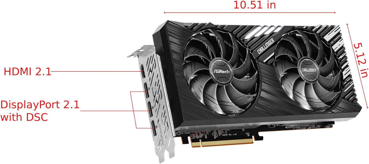 ASRock AMD Radeon RX 7700 XT Challenger 12GB GDDR6 192-bit 0dB Silent Cooling 7680 x 4320 DisplayPort HDMI LED Indicator 18Gbps Dual Fan Graphics Card