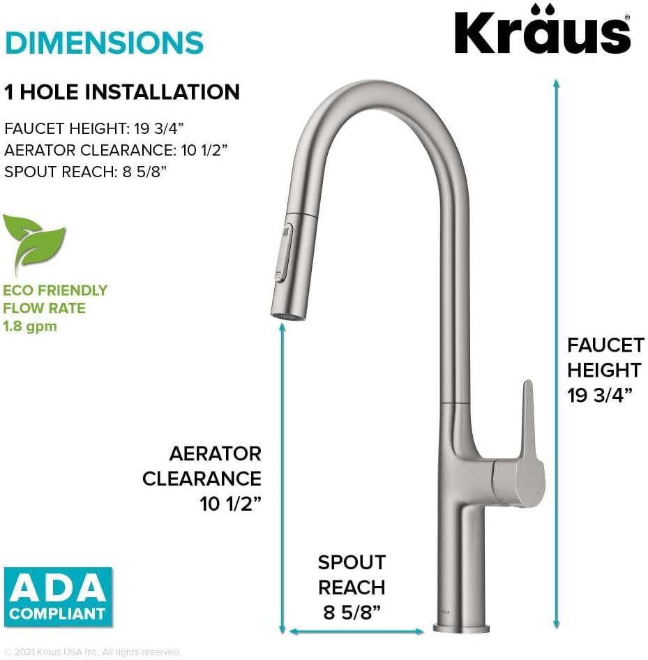 KRAUS Oletto Tall Modern Pull-Down Single Handle Kitchen Faucet in Spot Free Stainless Steel, KPF-3101SFS