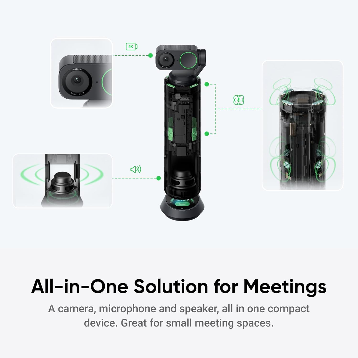 Insta360 WaveLink - 4K Conference Room Speakerphone and Camera, Speaker Tracking, 5m 360° Voice Pickup, Noise Reduction, AI Transcription and Summaries, Plug & Play, Works with Zoom, Teams