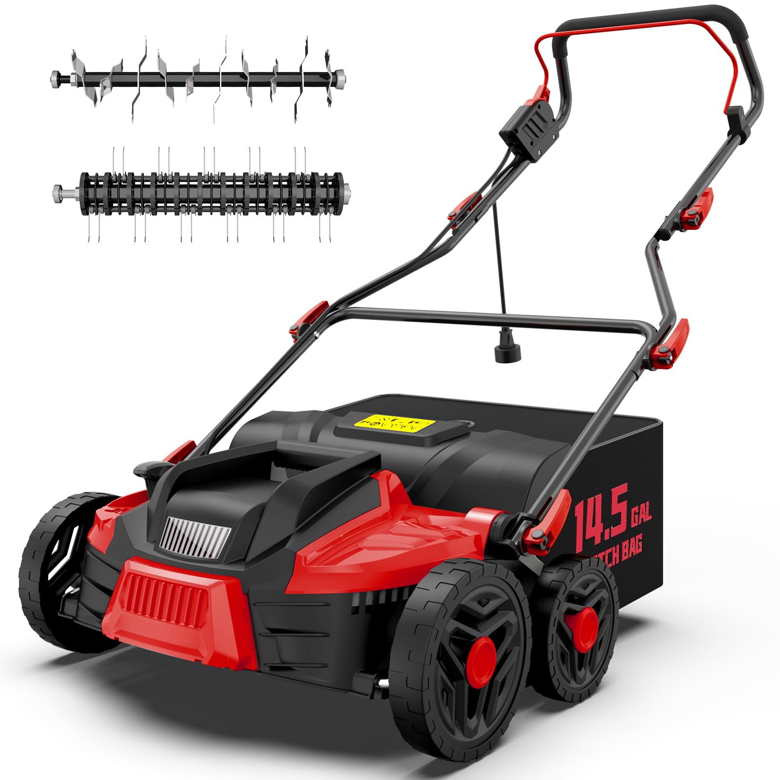 TIECTOWN 16-Inch Electric Dethatcher & Scarifier, 15.5 Amp