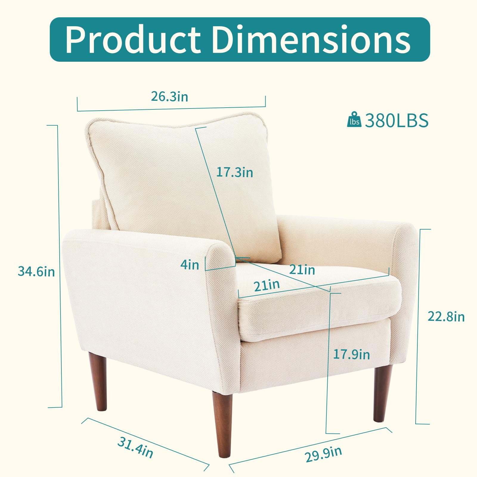 OLIXIS Comfy Mid-Century Accent Chair with Pillow - Beige