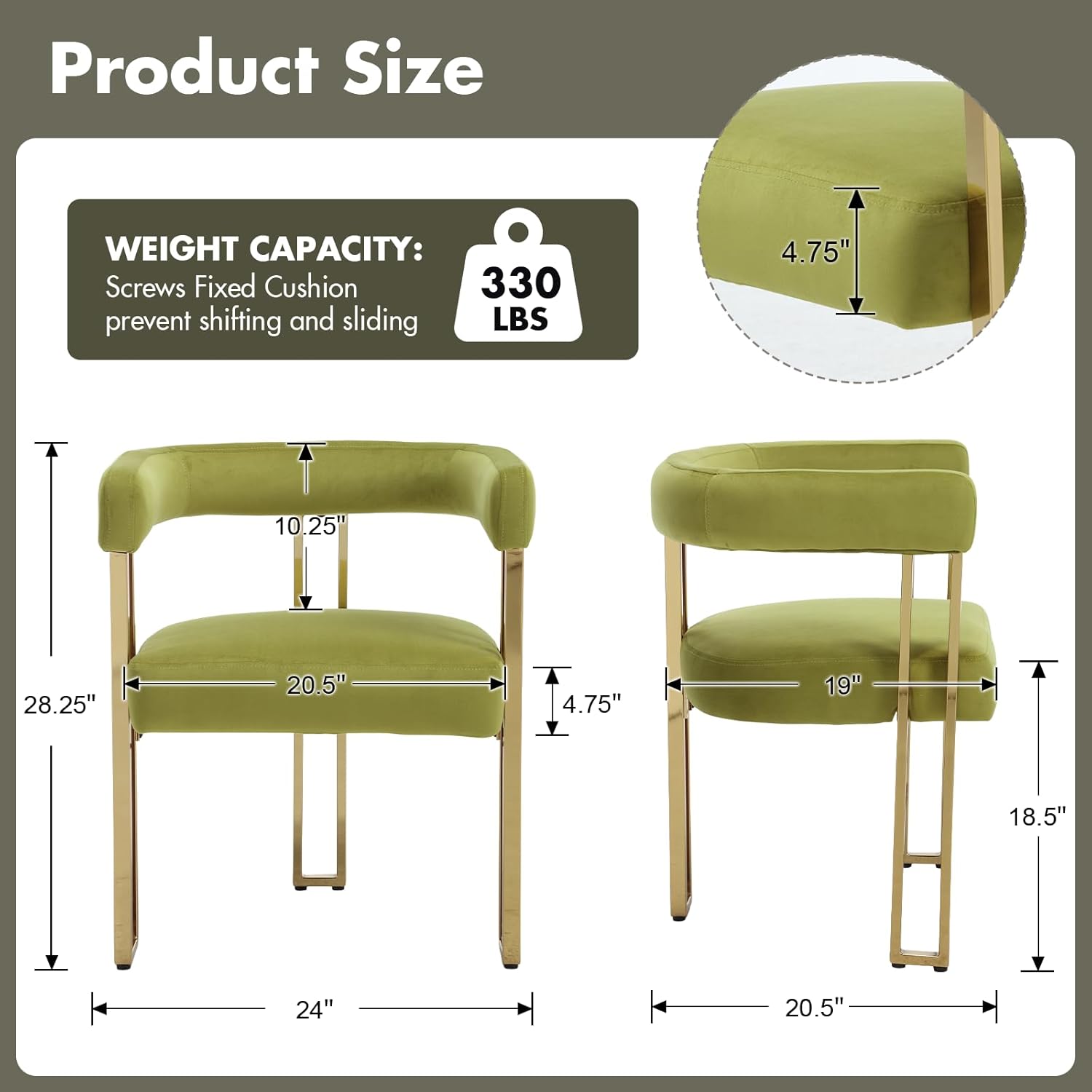 Hyfirm Green and Gold Modern Dining Chairs Set of 4, Velvet Upholstered Barrel Armchairs with Metal Legs for Kitchen Island, Mid Century Accent Chairs for Dining Room Living Room, Open-Back