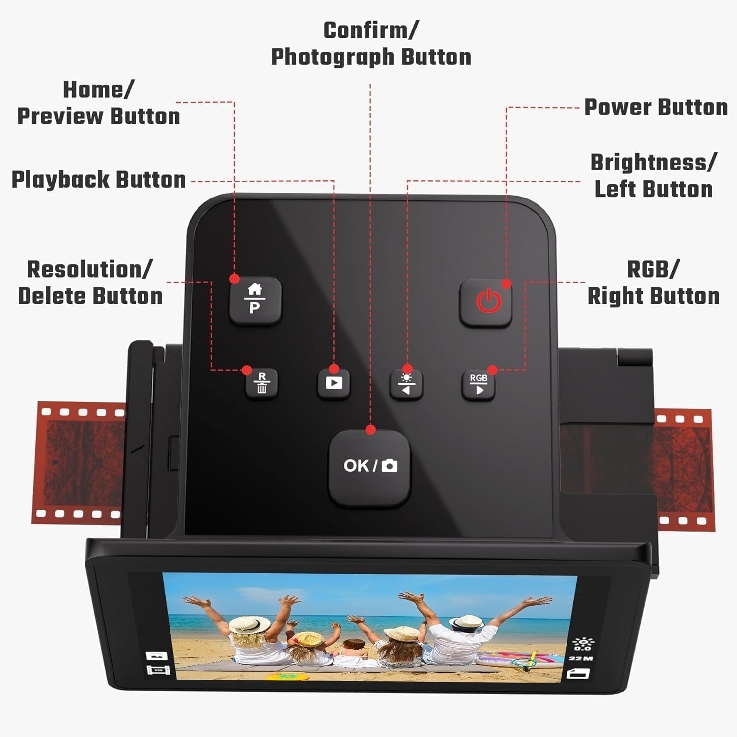 Film and Slide Scanner – Convert 35mm, 126, 110 Film Negatives & Slides to 22MP Digital Photos – Negative Scanner with 5” LCD, Easy-Load Inserts – Quickly Convert Negatives & Slides