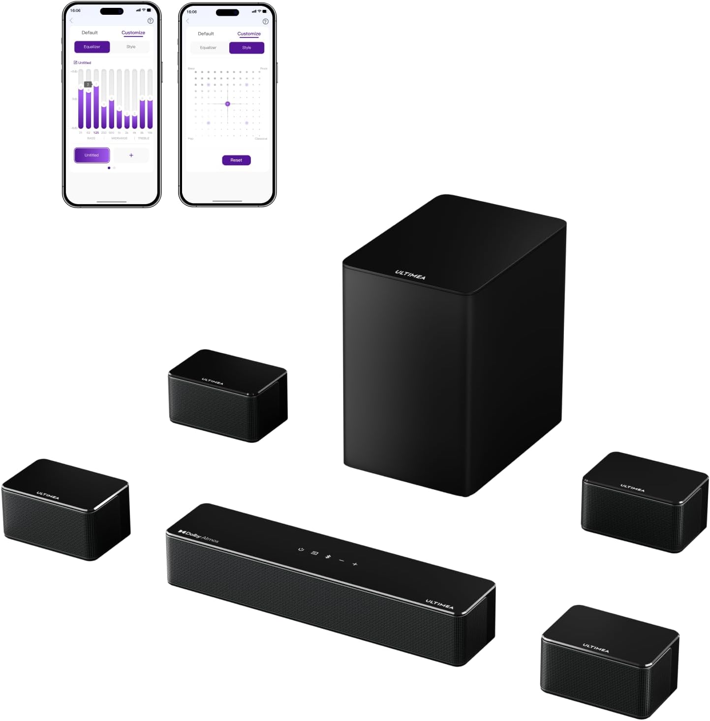 ULTIMEA 7.1Ch Soundbar with Dolby Atmos, APP Control, Surround Sound System for TV, 4 Wired Surround Speakers, Sound Bar for TV with 6.5