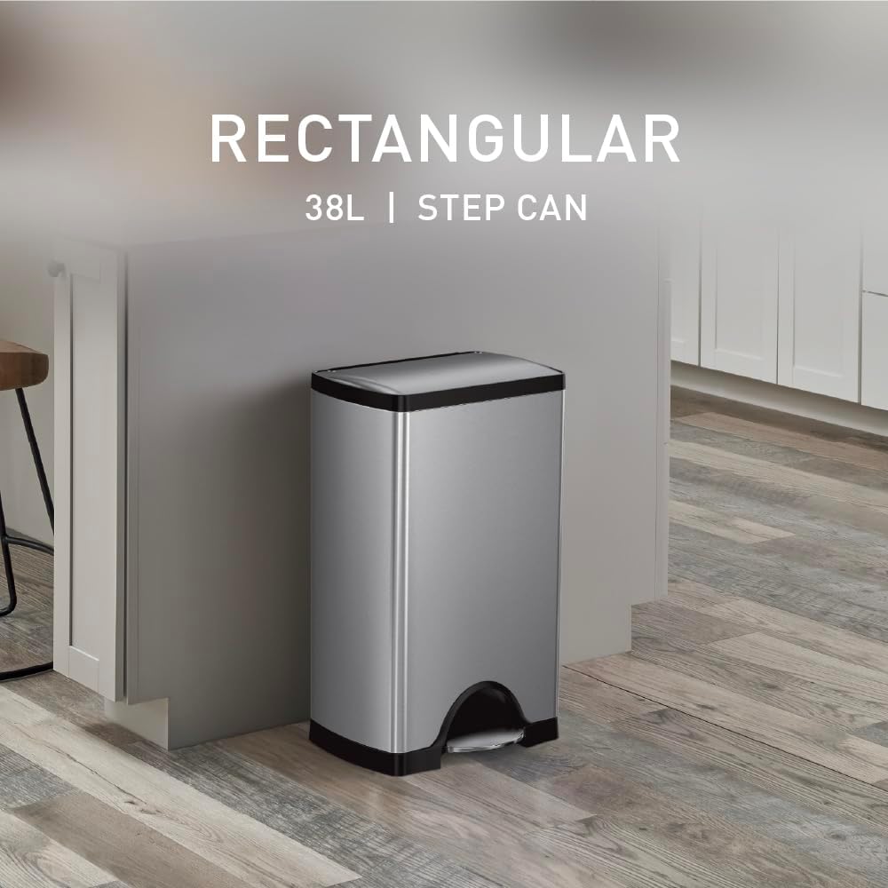 simplehuman 38 Liter / 10 Gallon Rectangular Kitchen Step Trash Can, Brushed Stainless Steel