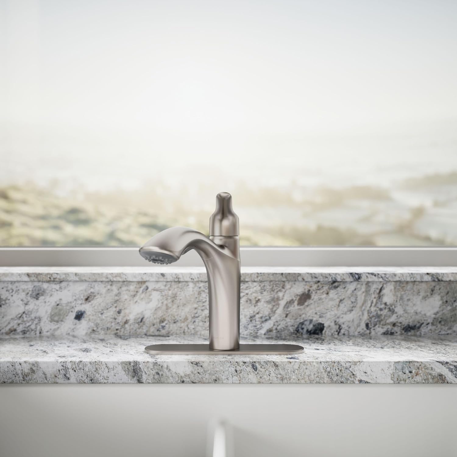 KOHLER 30468-VS Rival Single Handle Pull-Out Kitchen Sink Faucet, 1.5 GPM, High-Arch Swing Spout, Two-Function Sprayhead, Vibrant Stainless