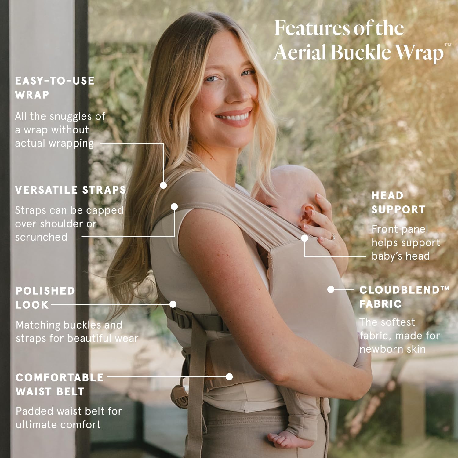 WILDBIRD Aerial Buckle Wrap - Newborn Baby Carrier - Desert Lark