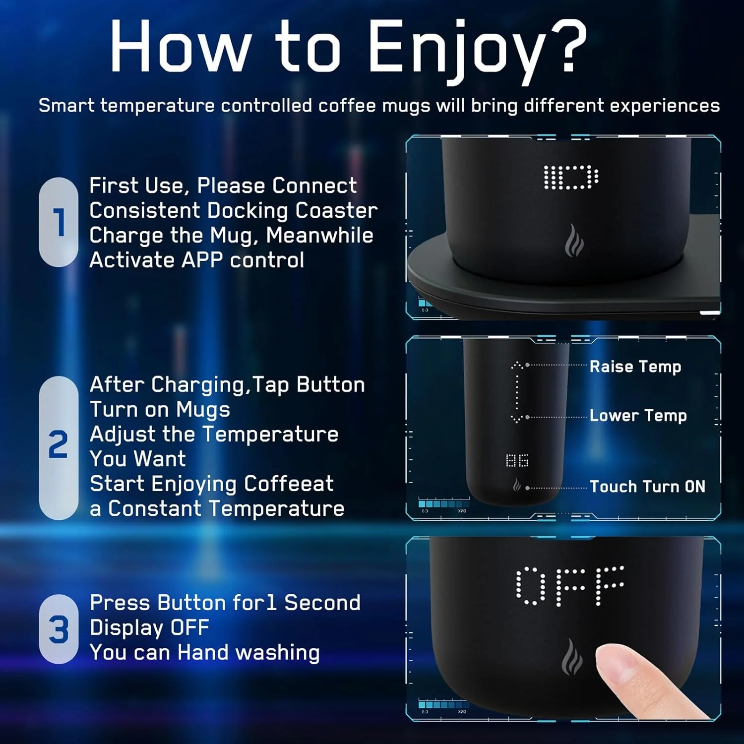 Temperature Control Heated Coffee Mug Smart Self Heating Travel Mug 12 Oz App Controlled Warmer Mug 5 Hour LED Display Keep Coffee Hot All Day up to 149℉ Fast Wireless Charger Base Black2.0