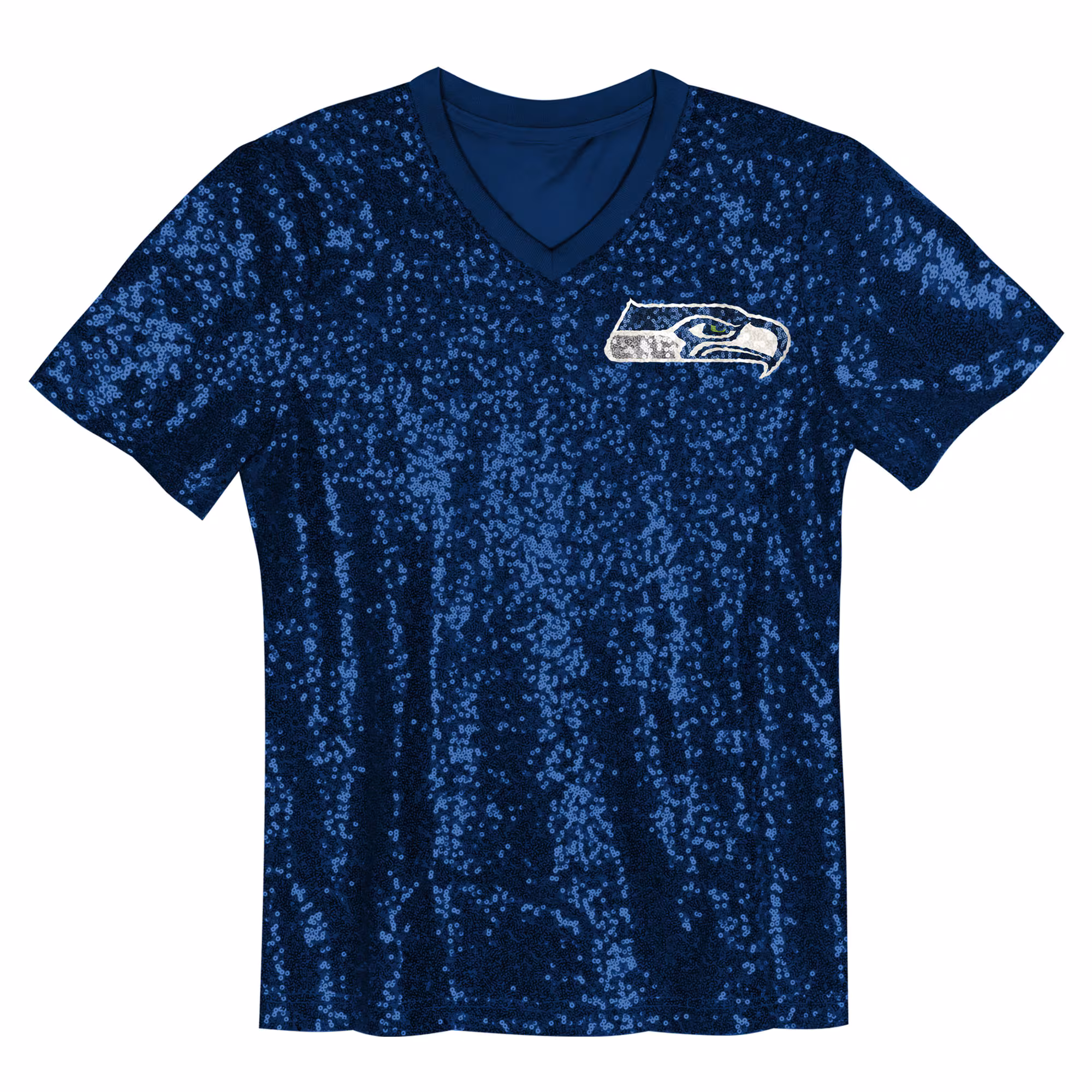 12 Fan Seattle Seahawks Girls Youth Sequin V-Neck Fashion Jersey - College Navy
