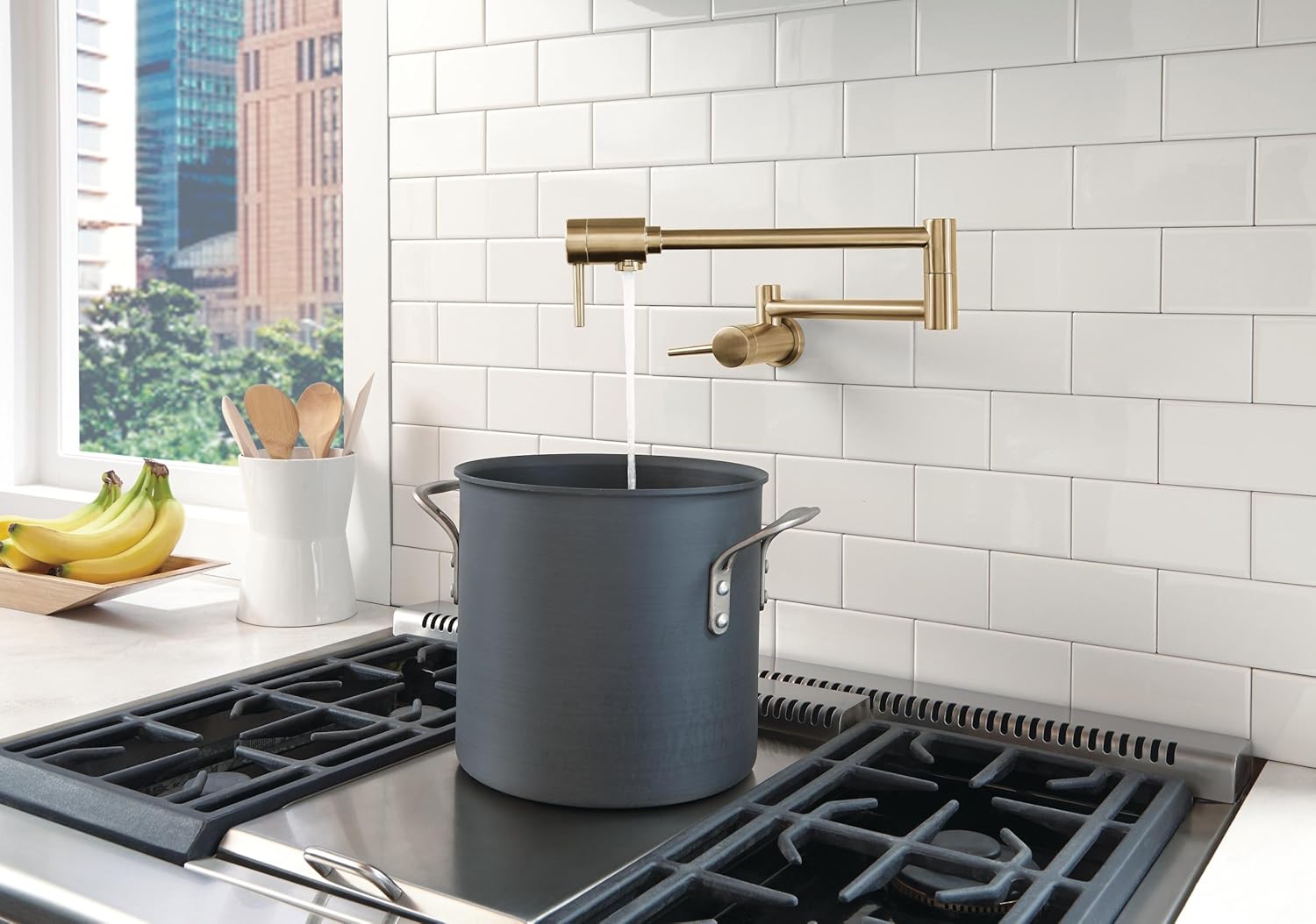 Delta Brushed Gold Modern Pot Filler Kitchen Faucet, Wall Mount Kitchen Faucet, Champagne Bronze 1165LF-CZ