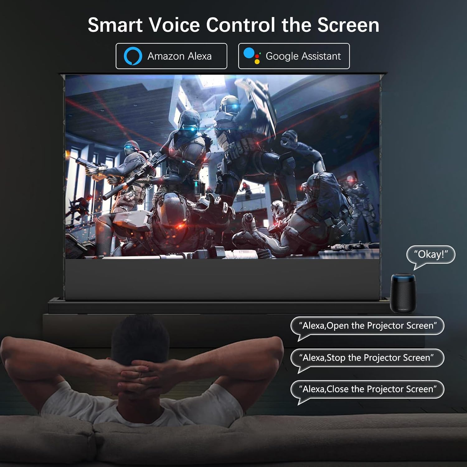 IN&VI Motorized Floor Rising Projector Screen for Long/Standerd Throw Projector,Movie Screen for Home Theater,Motorized Projector Screen 4K/8K Ultra HD Active 3D (100 Inch/16:9)